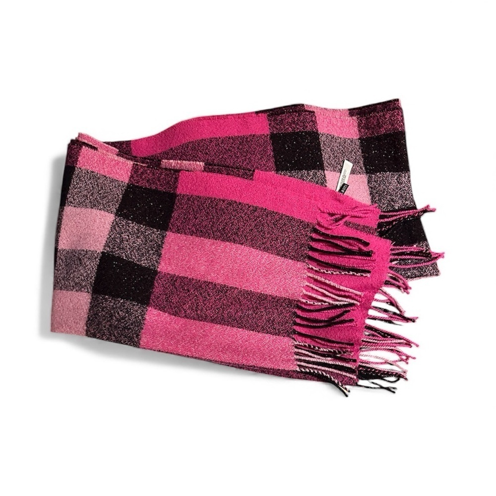 EUC Talbots Pink and Black Plaid Glitter Large Scarf